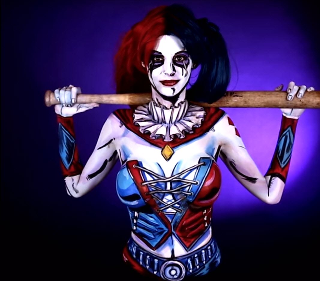 Harley Quinn/Joker Mashup  Joker and harley quinn, Body painting,  Bodypainting
