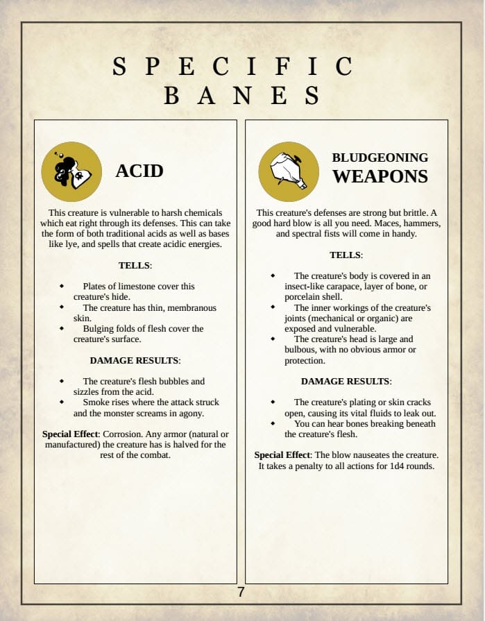 Banes - acid and bludgeoning
