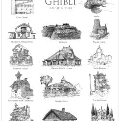 Hand-drawn architecture for Studio Ghibli