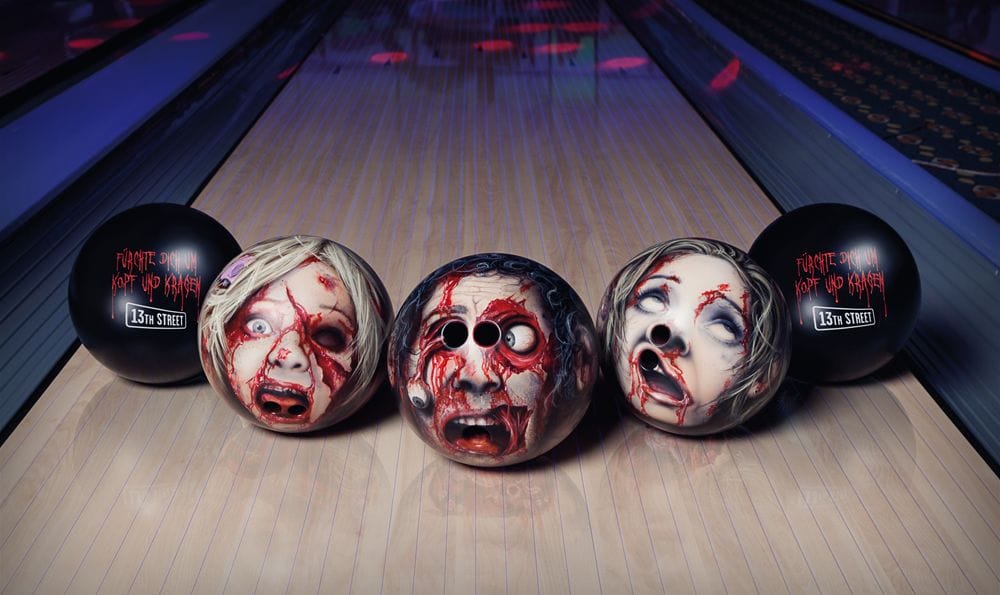 Zombie heads as bowling balls