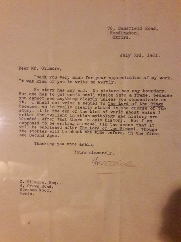Tolkien's letter about a Lord of the Rings sequel