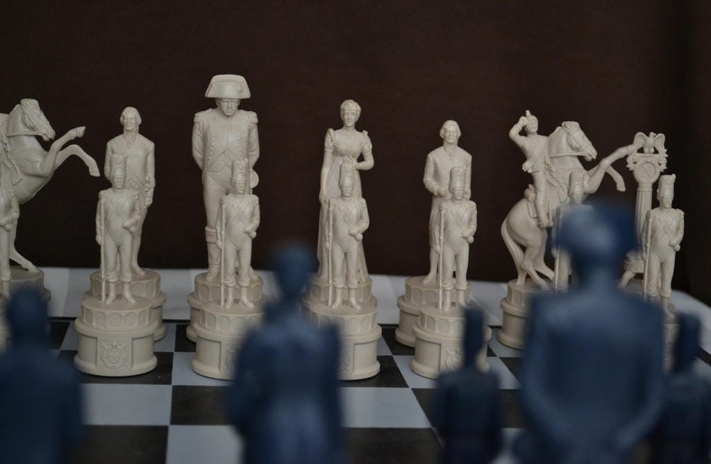 White versus Blue Napoleonic Army chess set.