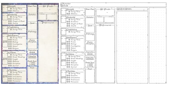 Character sheets