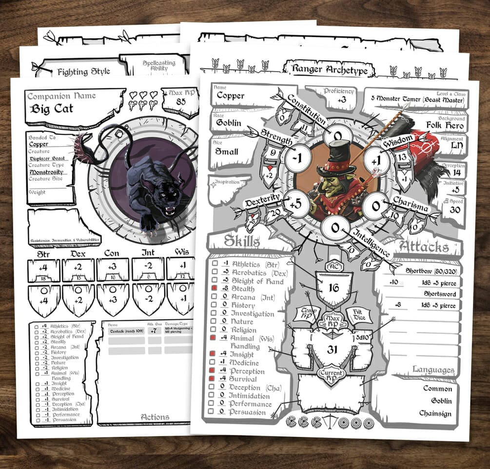 Ranger  5e D&D character sheet