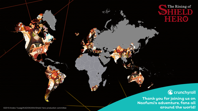 Map showing from where Shield Hero postcards sent from