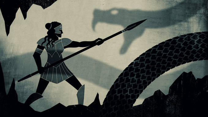 Agon warrior takes on a giant snake