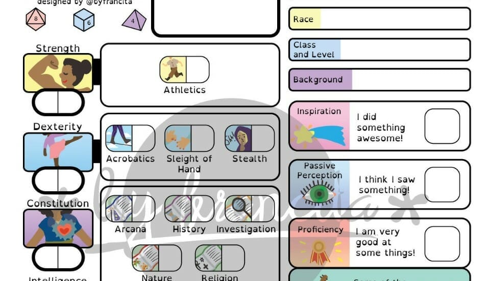 Alternative Dyslexia D D Character Sheet Designs