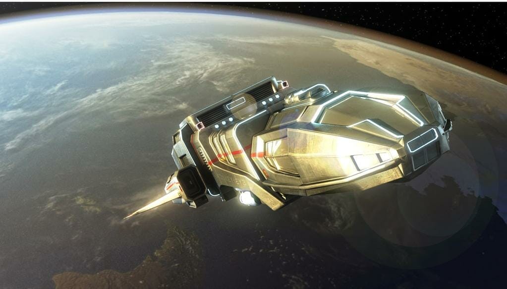 Spaceship leaving Earth orbit by IstakenN