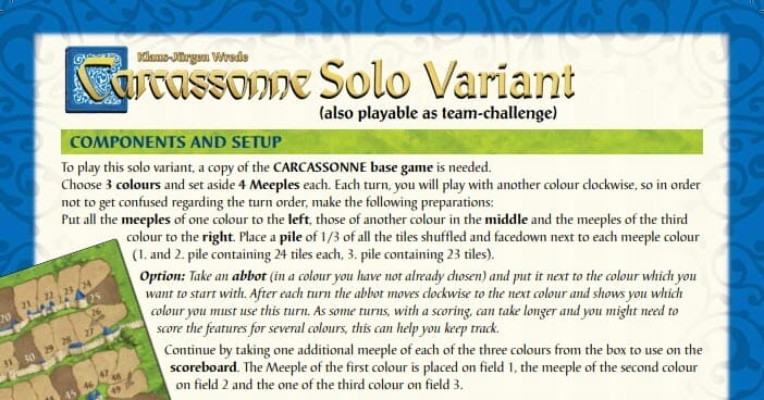 Free To Download Official Solo Play Rules For Carcassonne