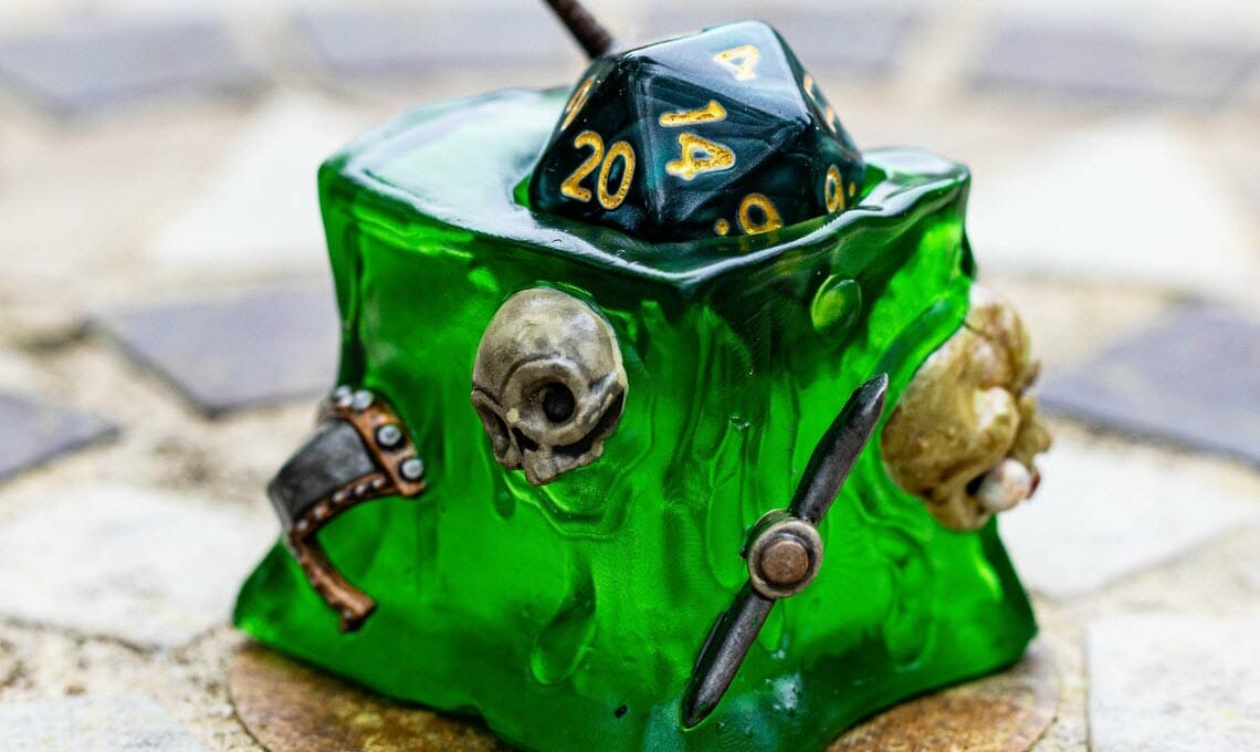 A dangerously Gelatinous Cube dice jail