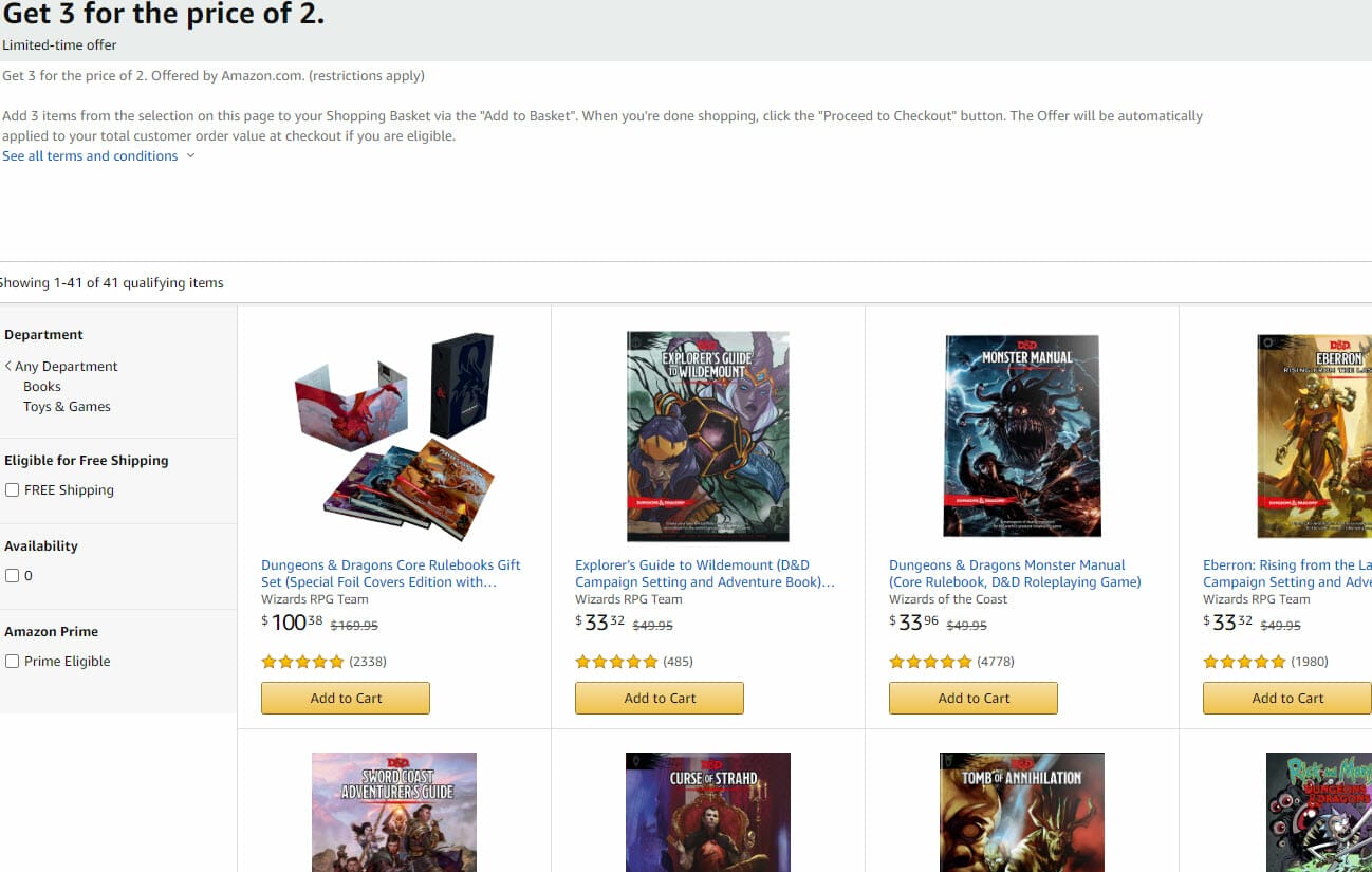 D&D on sale at Amazon