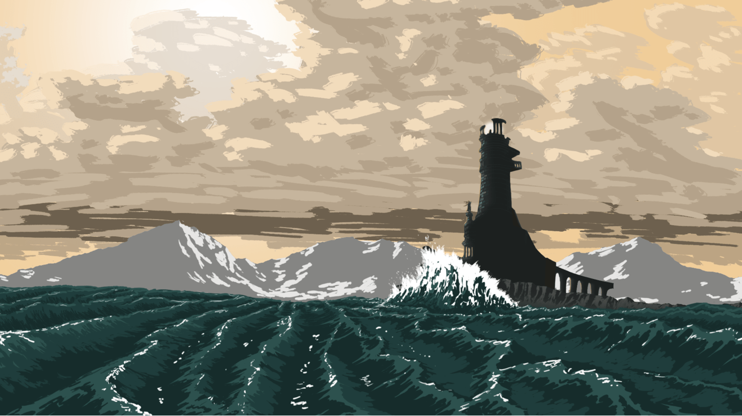 Lighthouse on dusky horizon
