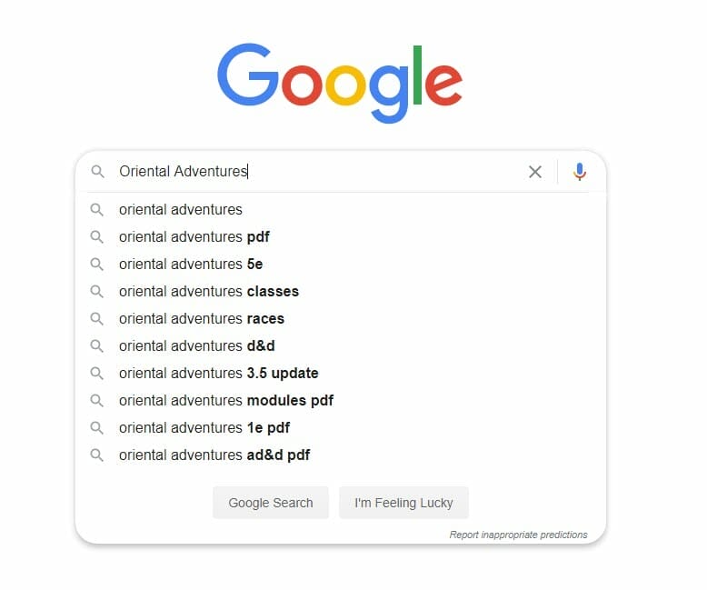 Search Suggest for Oriental Adventures 5e