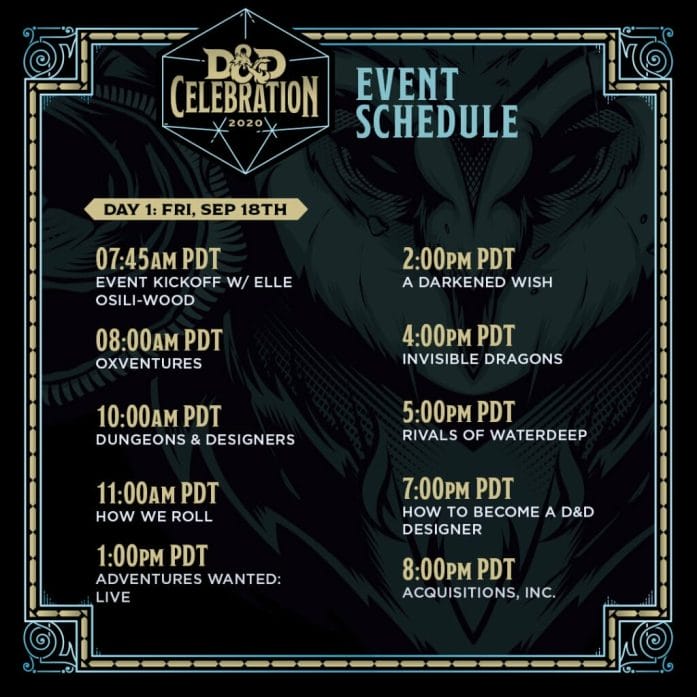 D&D Celebration 2020 schedule Friday