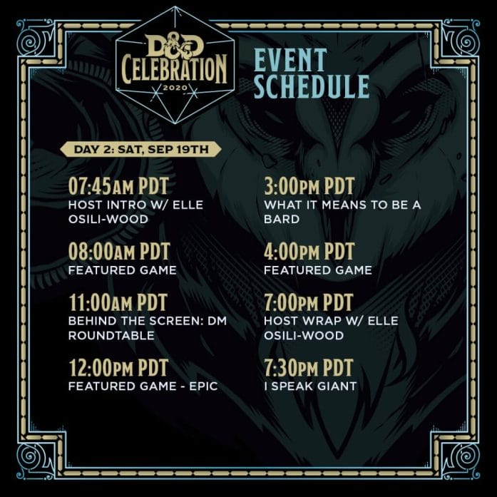 D&D Celebration 2020 schedule Saturday