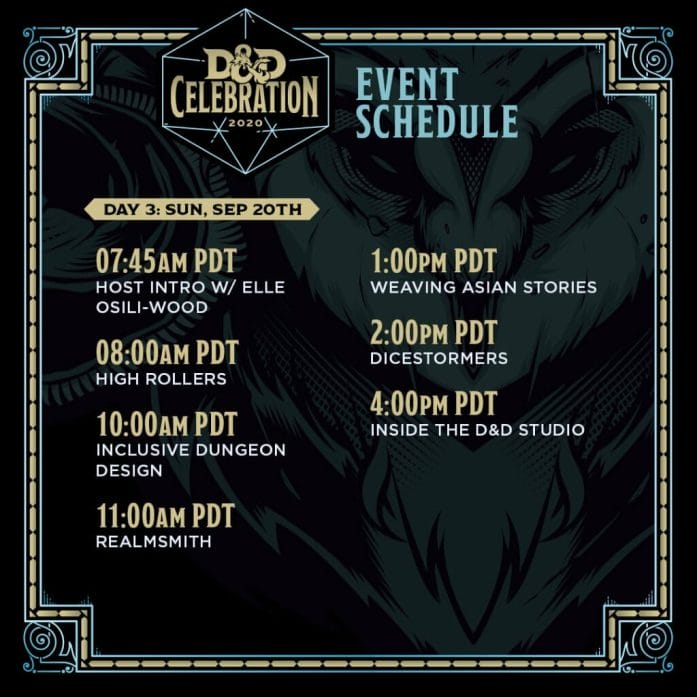 D&D Celebration 2020 schedule Sunday