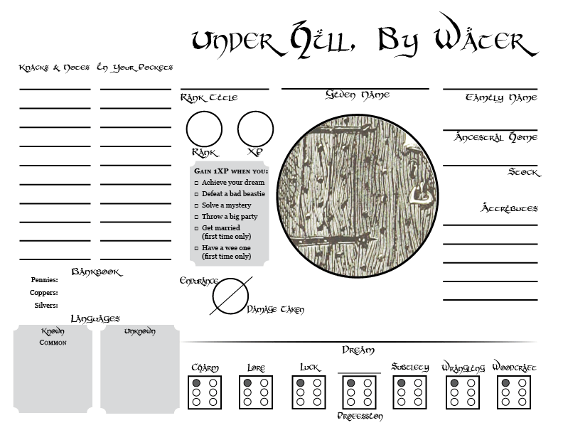 Under Hill, By Water character sheet