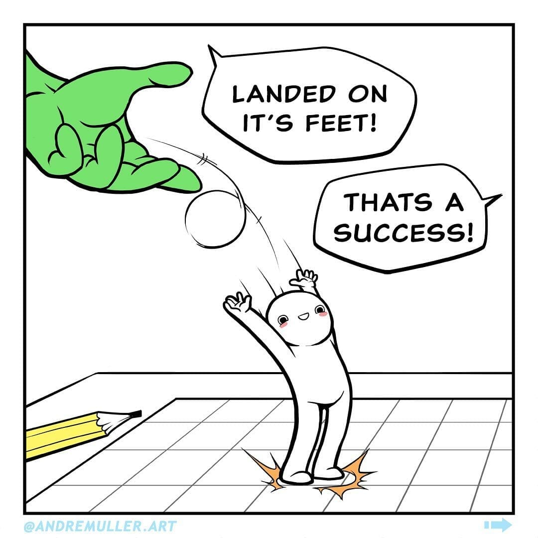 The human lands on it's feet