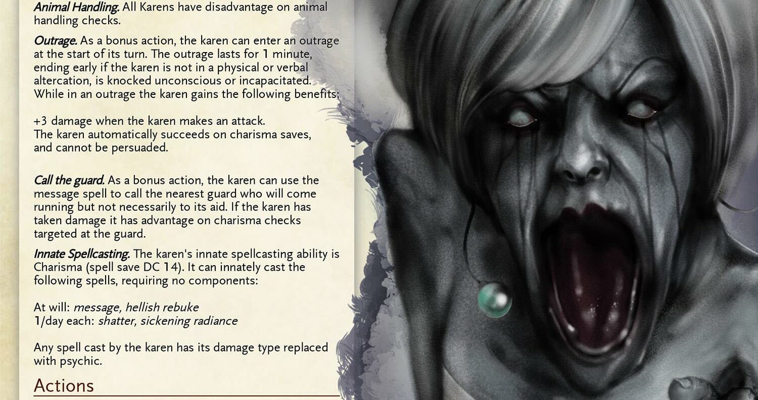 Dangerous: BigBad Tabletop introduce the Karen D&D monster