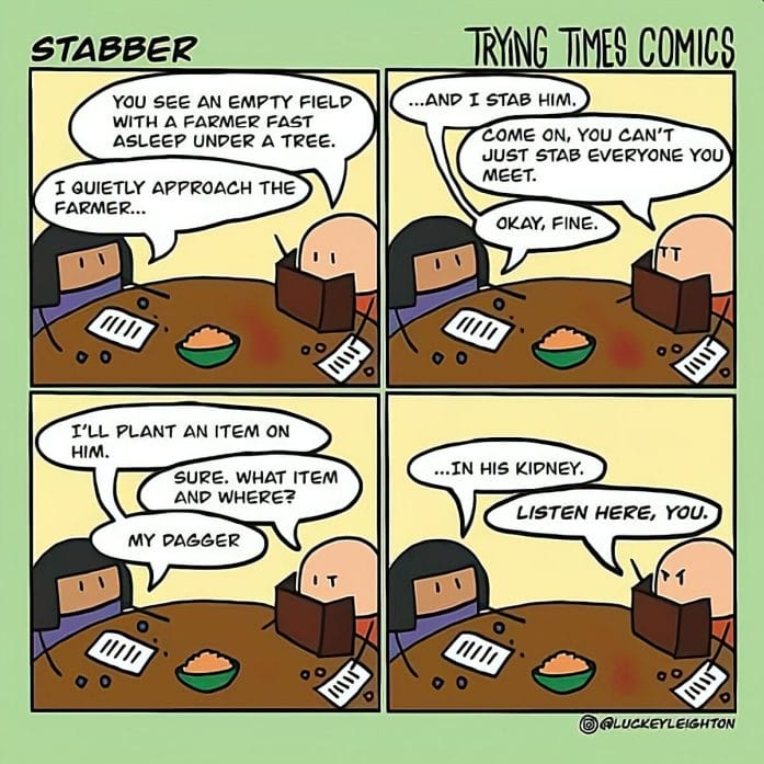 Trying Times stabbing people