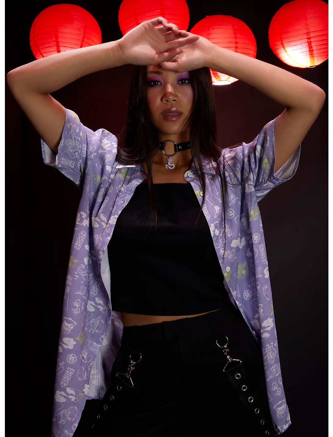 Studio Ghibli Spirited Away Lavender Icons Girls Woven Button-Up