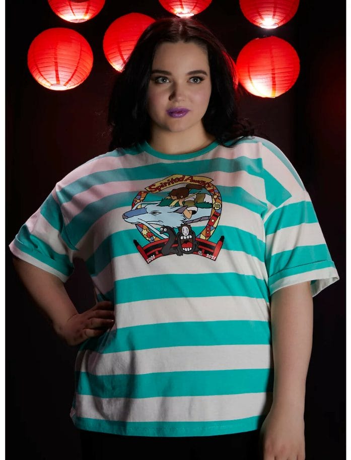 Studio Ghibli Spirited Away Haku & Chihiro Teal & White Stripe Girls T-Shirt Plus Size