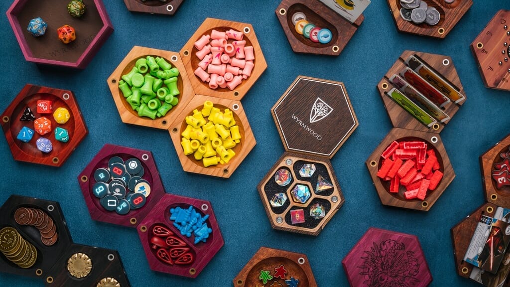Wyrmwood wow Kickstarter with Hexagonal Gaming System trays and tiles