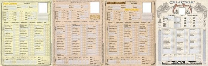 New Call of Cthulhu character sheets