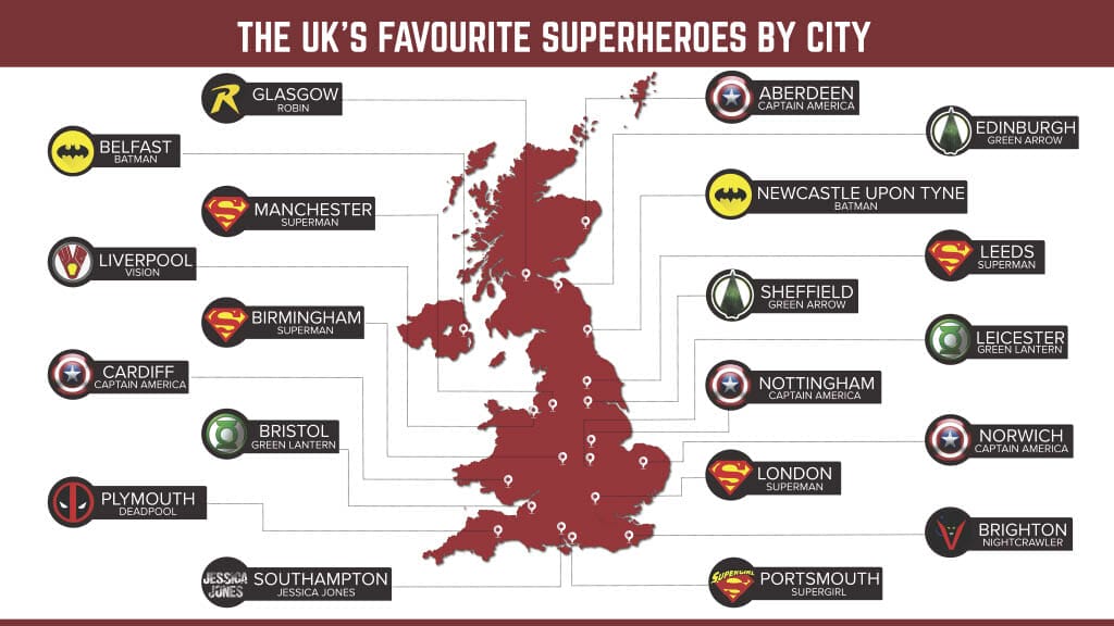 The UK's favourite superheroes by city