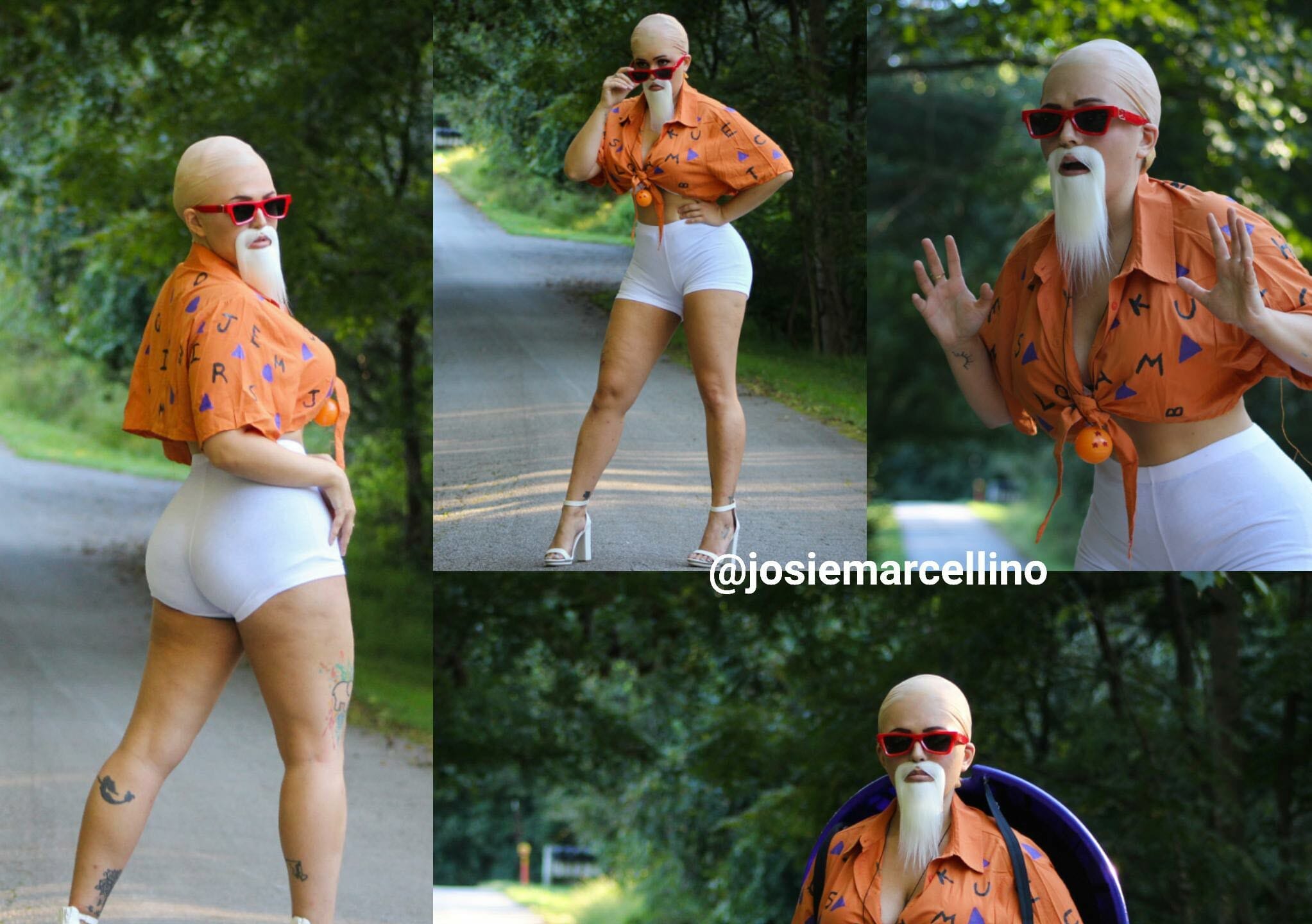 Josie Marcellino cosplaying hot pants Master Roshi