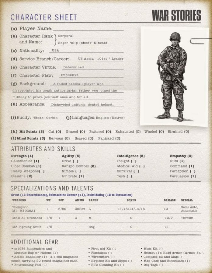 War Stories, a WW2 RPG powered by Free League's Year Zero Engine