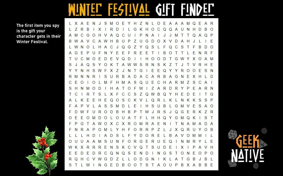 Winter Festival gift finder word search