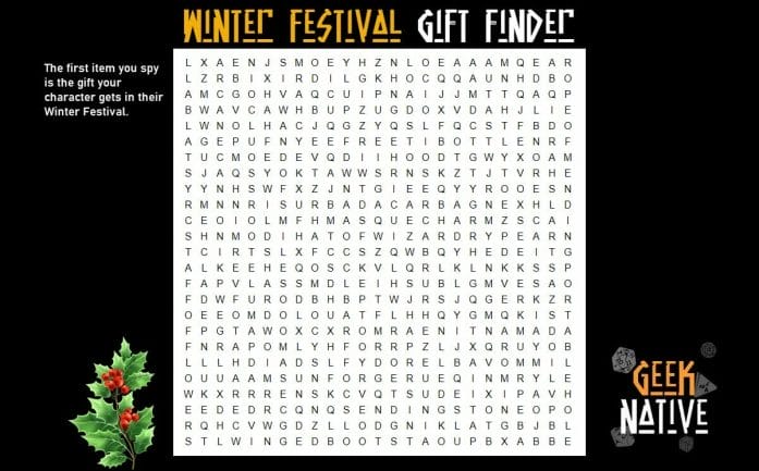 Winter Festival gift finder word search