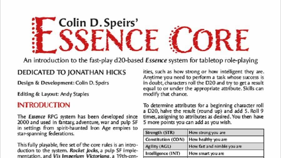 Free to Download Essence Core RPG