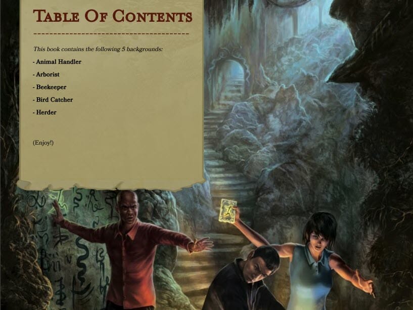 The Book of Backgrounds table of contents