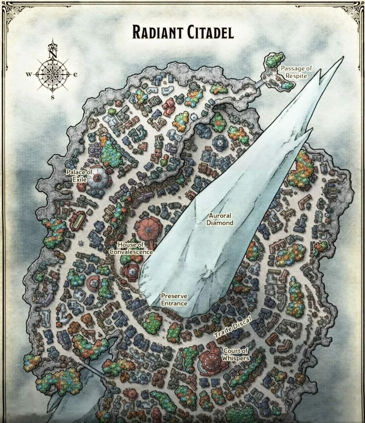 Radiant Citadel map and the Auroral Diamond, in the D&D multiverse