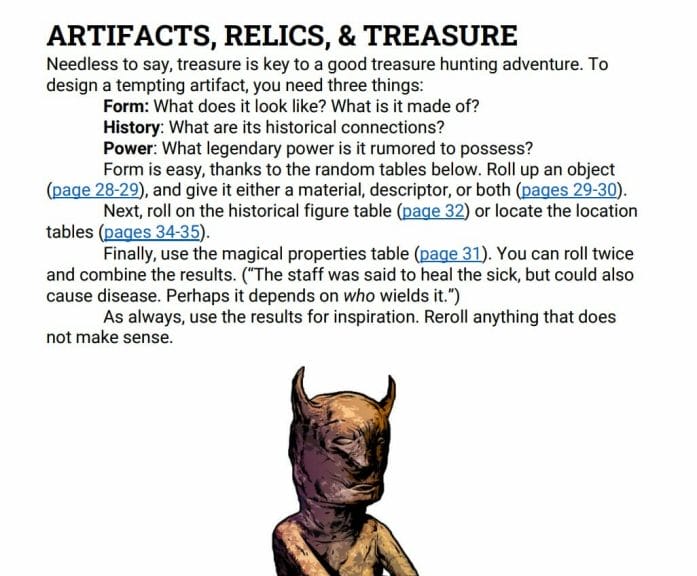 Artifacts & Adventure page example