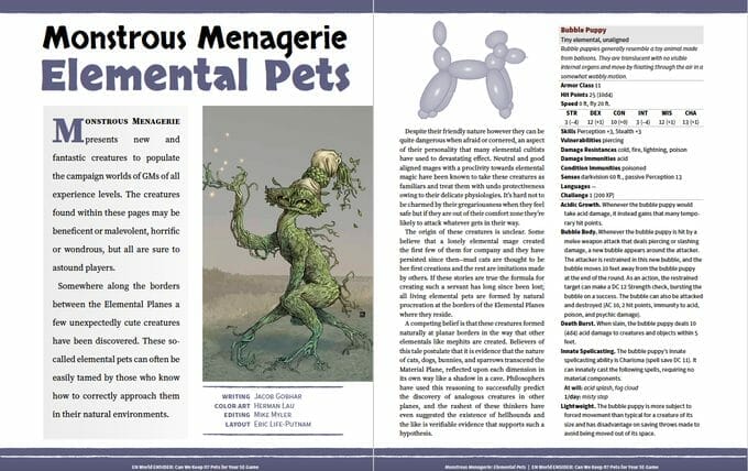 Monstrous Menagerie: Elemental Pets