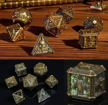 Undead dice carved into solid metal