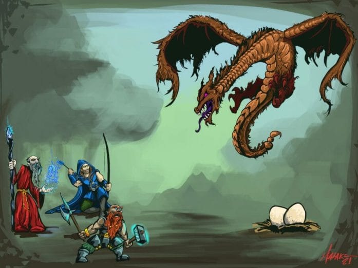 Dragon faces off against group of adventurers