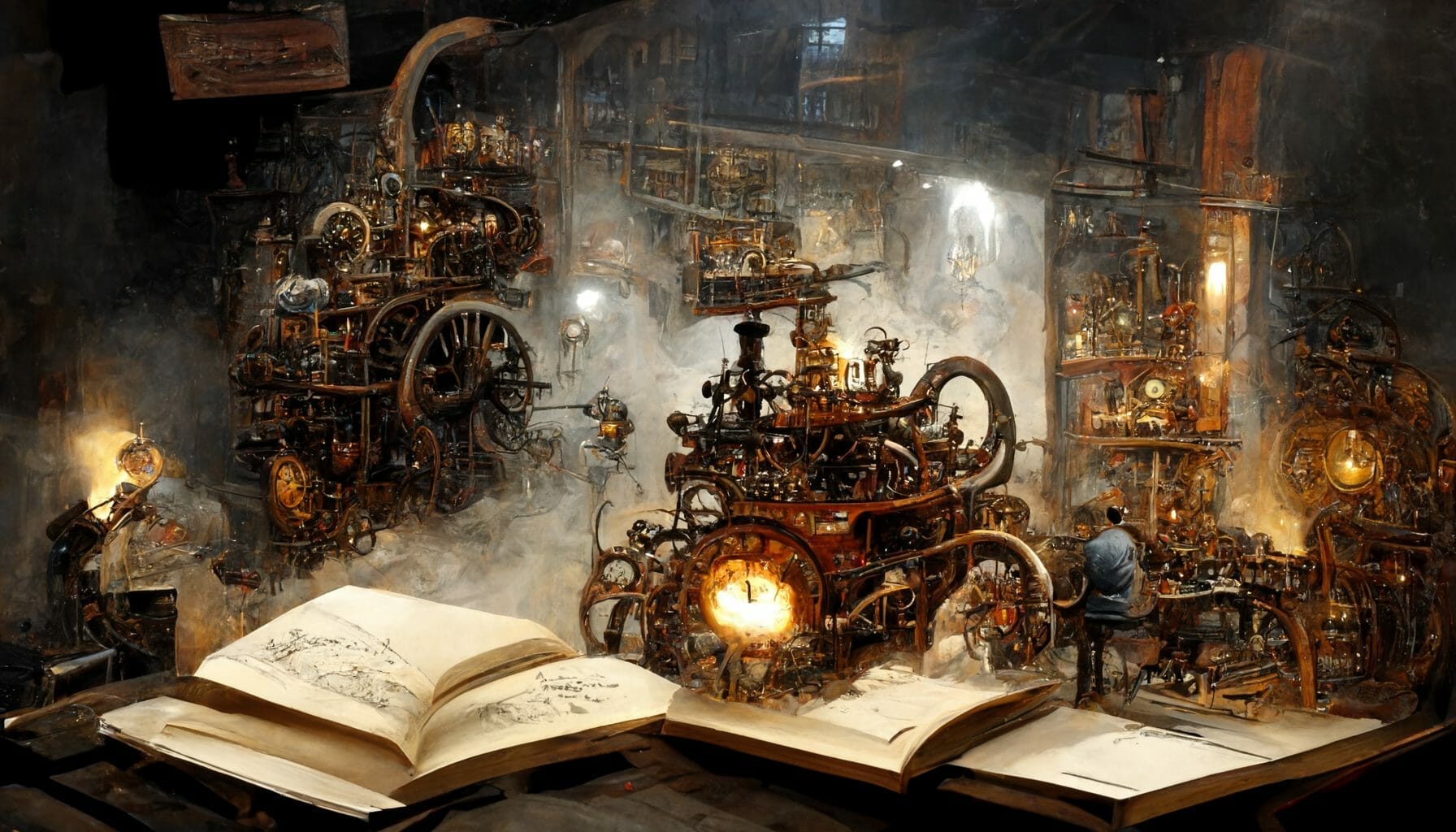 Steampunk machines and books - technology and writing