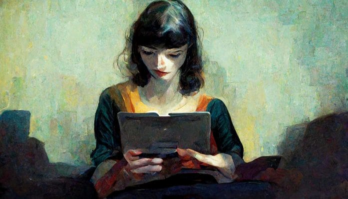 Woman reads her Kindle