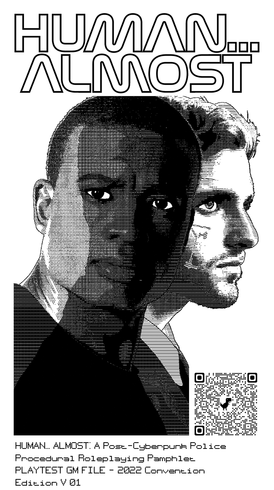 Dot matrix/black and white cover art - showing two apparently human profiles