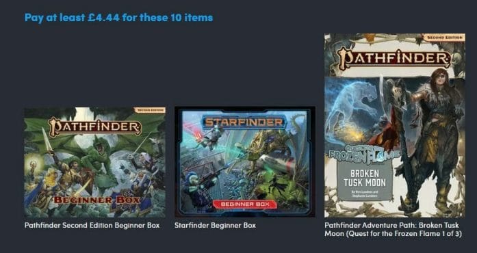 Give the Gift of Pathfinder & Starfinder partial screen grab of £4.44 offer