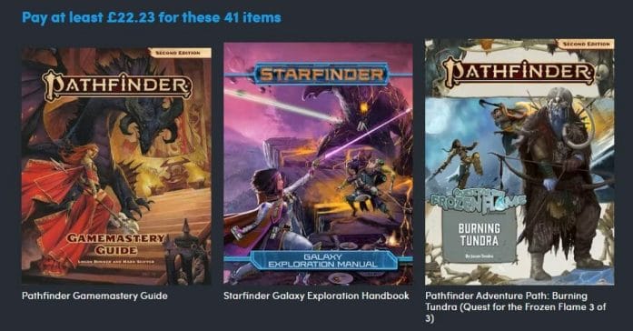 Give the Gift of Pathfinder & Starfinder partial screen grab of £22.23 offer