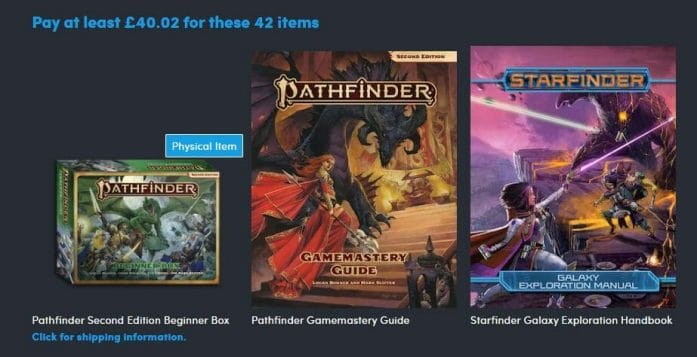 Give the Gift of Pathfinder & Starfinder partial screen grab of £40.02 offer