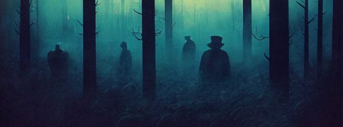 figures in the misty woods