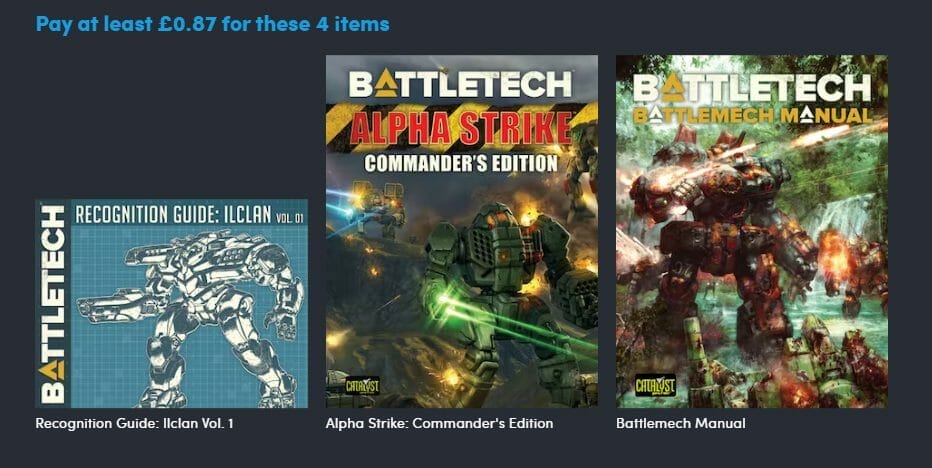 Battletech products - Pay at least £0.87