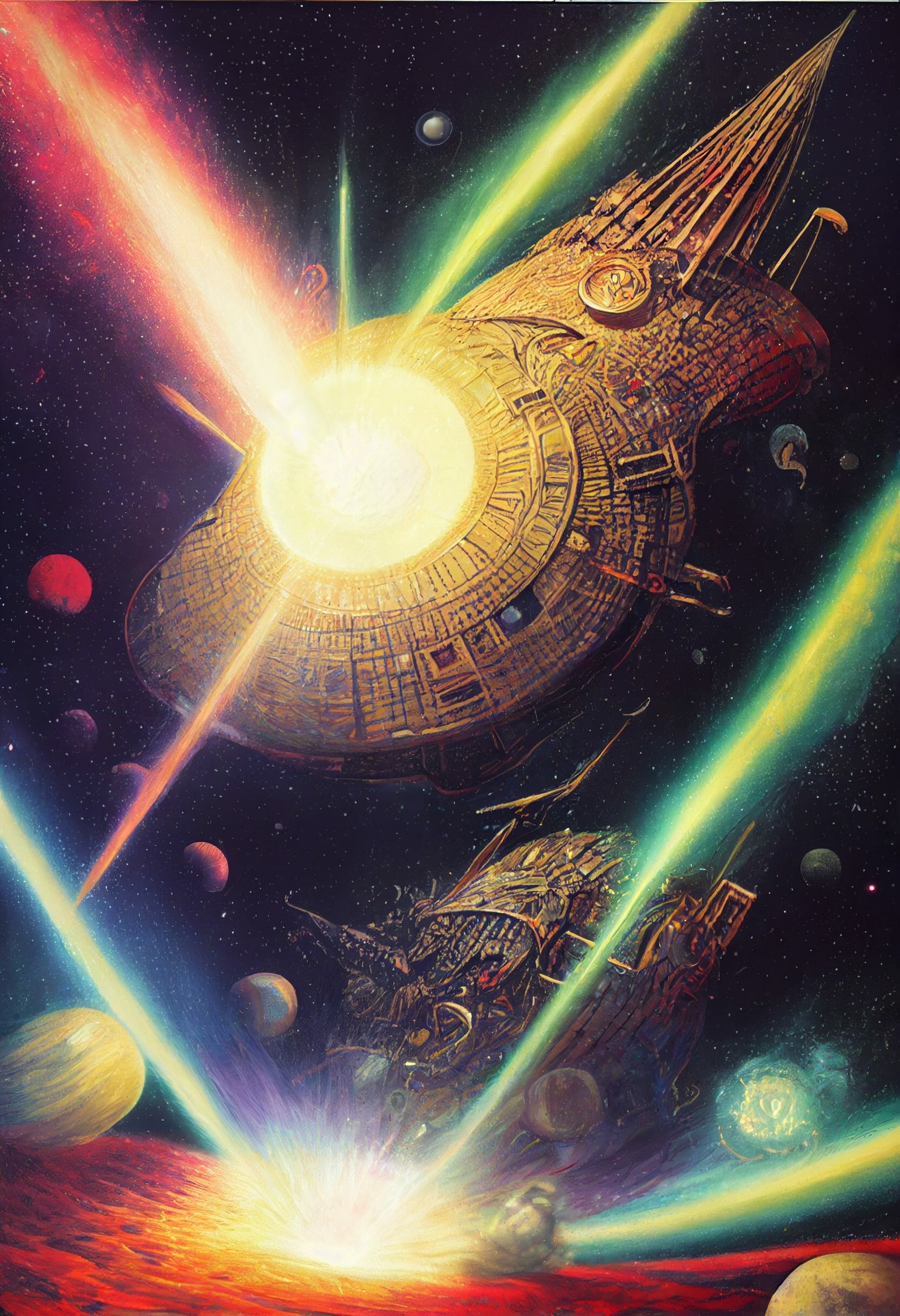 1970s-style sci-fi battle