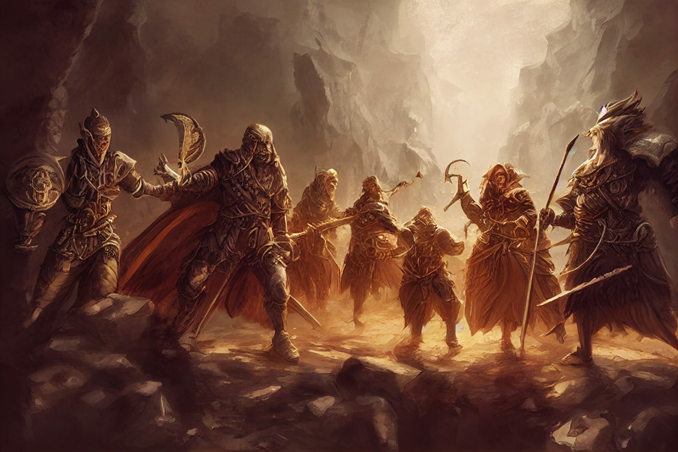 Tense scene underground with an adventurer stand-off